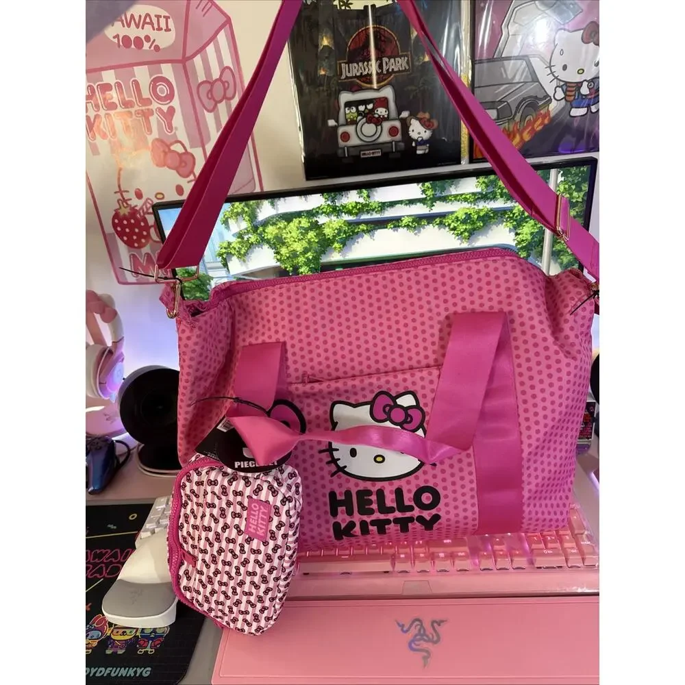Sanrio Hello Kitty Pink Tote Travel Large Weekender Luggage Hip Bag Tag 3 Piece